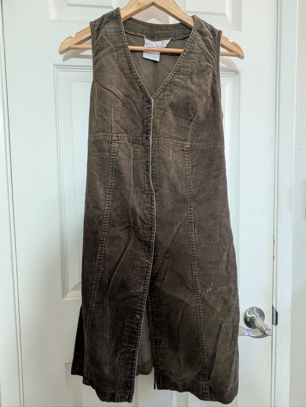 Motherhood Brown Olive Corduroy V-Neck Button Front Dress
